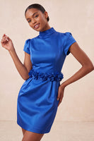 Load image into Gallery viewer, Blue High Neck Tight Short Cocktail Dress with Sleeves