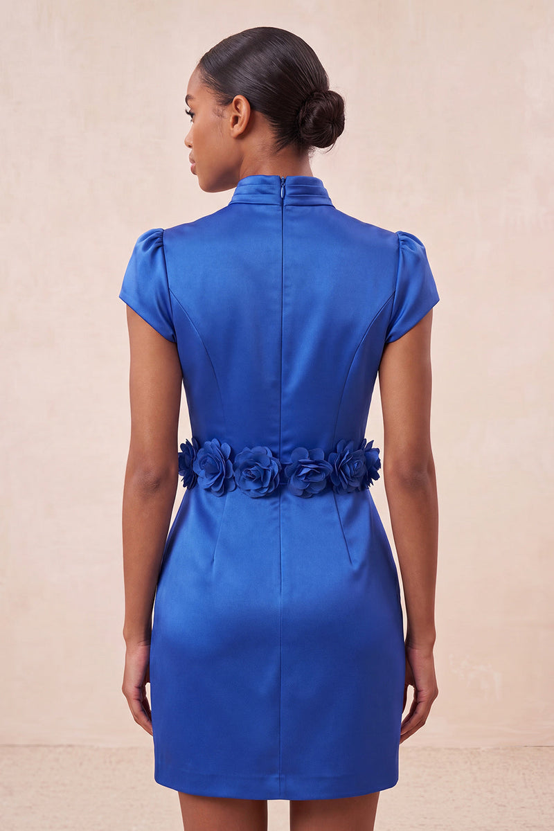 Load image into Gallery viewer, Blue High Neck Tight Short Cocktail Dress with Sleeves