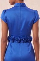Load image into Gallery viewer, Blue High Neck Tight Short Cocktail Dress with Sleeves