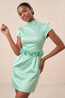 Load image into Gallery viewer, Blue High Neck Tight Short Cocktail Dress with Sleeves