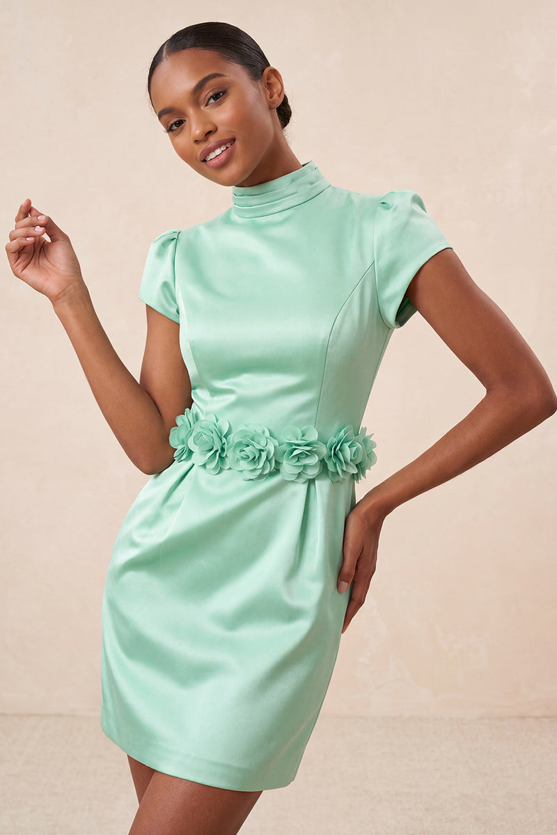 Load image into Gallery viewer, Blue High Neck Tight Short Cocktail Dress with Sleeves