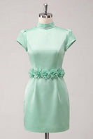 Load image into Gallery viewer, Blue High Neck Tight Short Cocktail Dress with Sleeves