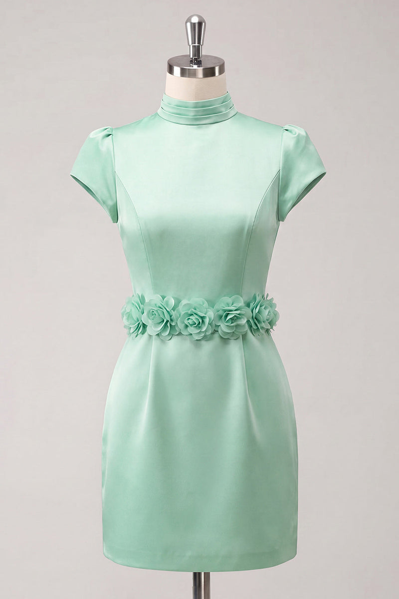 Load image into Gallery viewer, Blue High Neck Tight Short Cocktail Dress with Sleeves