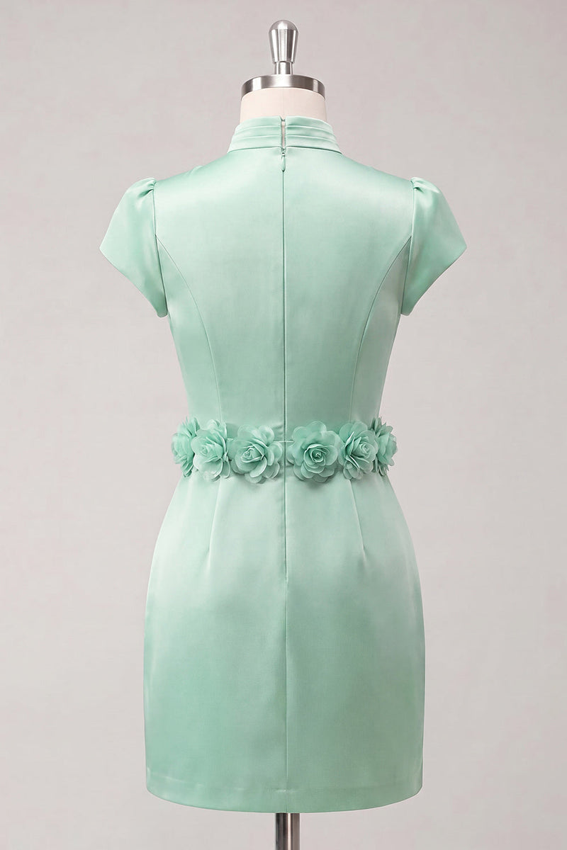 Load image into Gallery viewer, Blue High Neck Tight Short Cocktail Dress with Sleeves