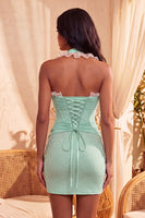 Load image into Gallery viewer, Sparkly Mint Green Corset Beaded Ruffled Tight Short Cocktail Dress