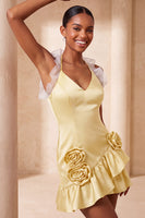 Load image into Gallery viewer, Mint Green Ruffled Tight Short Cocktail Dress with 3D Flowers