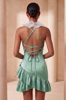 Load image into Gallery viewer, Mint Green Ruffled Tight Short Cocktail Dress with 3D Flowers