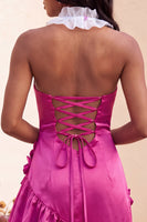 Load image into Gallery viewer, Fuchsia Ruffled Tight Short Cocktail Dress with 3D Flowers