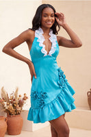 Load image into Gallery viewer, Fuchsia Ruffled Tight Short Cocktail Dress with 3D Flowers