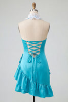 Load image into Gallery viewer, Fuchsia Ruffled Tight Short Cocktail Dress with 3D Flowers