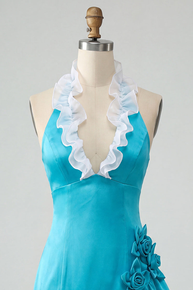 Load image into Gallery viewer, Fuchsia Ruffled Tight Short Cocktail Dress with 3D Flowers