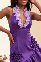 Load image into Gallery viewer, Fuchsia Ruffled Tight Short Cocktail Dress with 3D Flowers