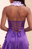 Load image into Gallery viewer, Fuchsia Ruffled Tight Short Cocktail Dress with 3D Flowers