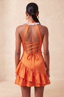 Load image into Gallery viewer, Floral Purple Halter Neck Tight Short Homecoming Dress with Ruffles