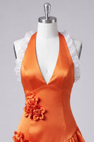 Load image into Gallery viewer, Floral Purple Halter Neck Tight Short Homecoming Dress with Ruffles