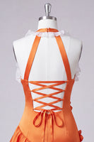 Load image into Gallery viewer, Floral Purple Halter Neck Tight Short Homecoming Dress with Ruffles