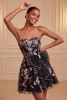 Load image into Gallery viewer, Floral Sparkly Pink Beaded A-Line Short Cocktail Dress with Bow
