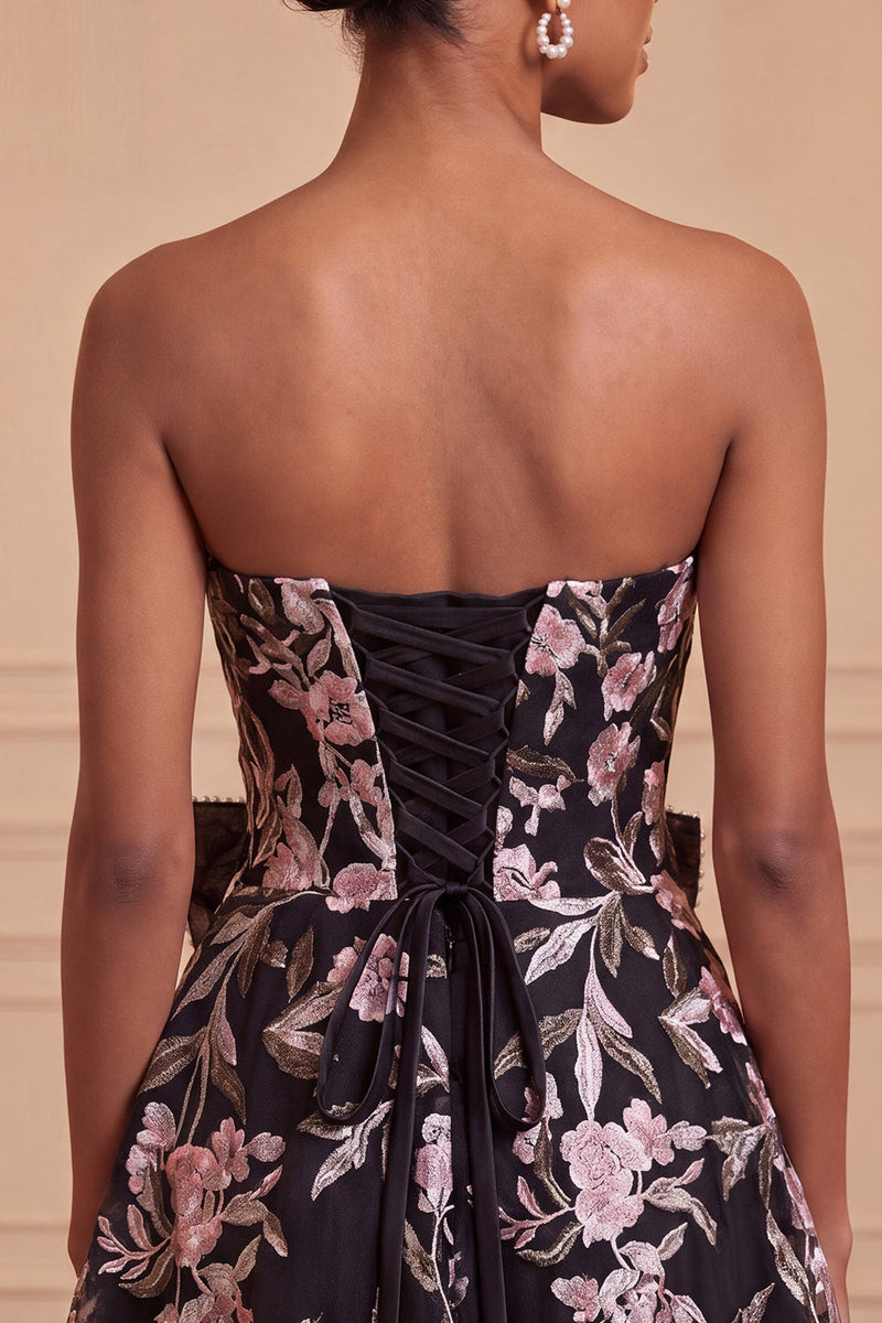 Load image into Gallery viewer, Floral Sparkly Pink Beaded A-Line Short Cocktail Dress with Bow