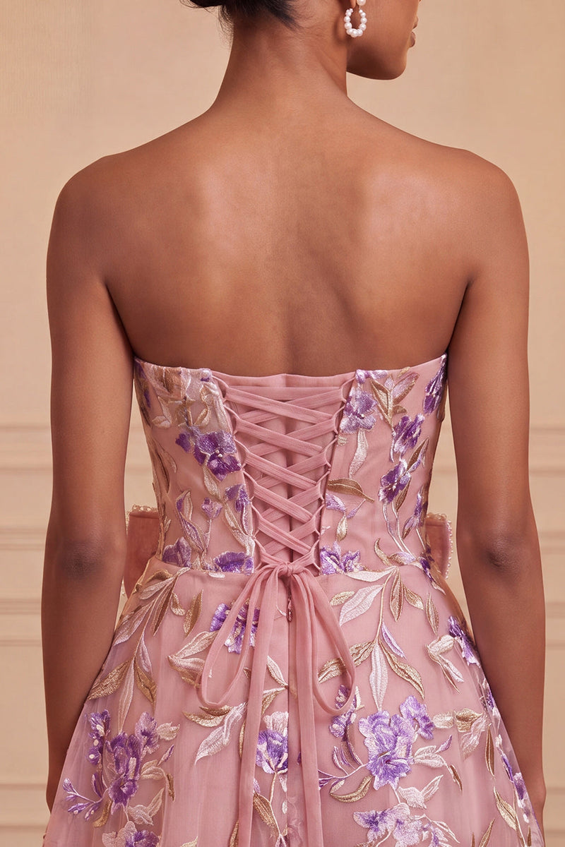 Load image into Gallery viewer, Floral Sparkly Pink Beaded A-Line Short Cocktail Dress with Bow
