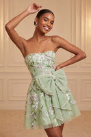 Load image into Gallery viewer, Floral Sparkly Pink Beaded A-Line Short Cocktail Dress with Bow