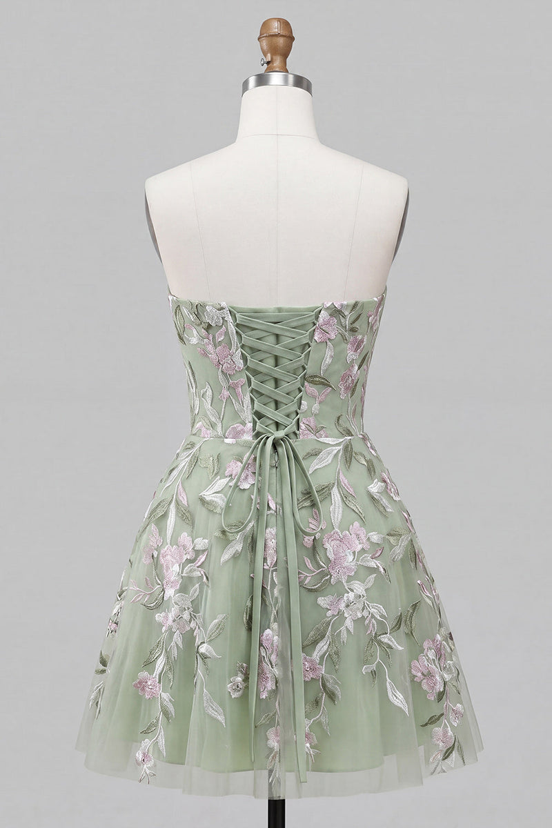 Load image into Gallery viewer, Floral Sparkly Pink Beaded A-Line Short Cocktail Dress with Bow