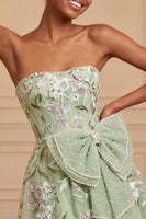Load image into Gallery viewer, Floral Sparkly Pink Beaded A-Line Short Cocktail Dress with Bow