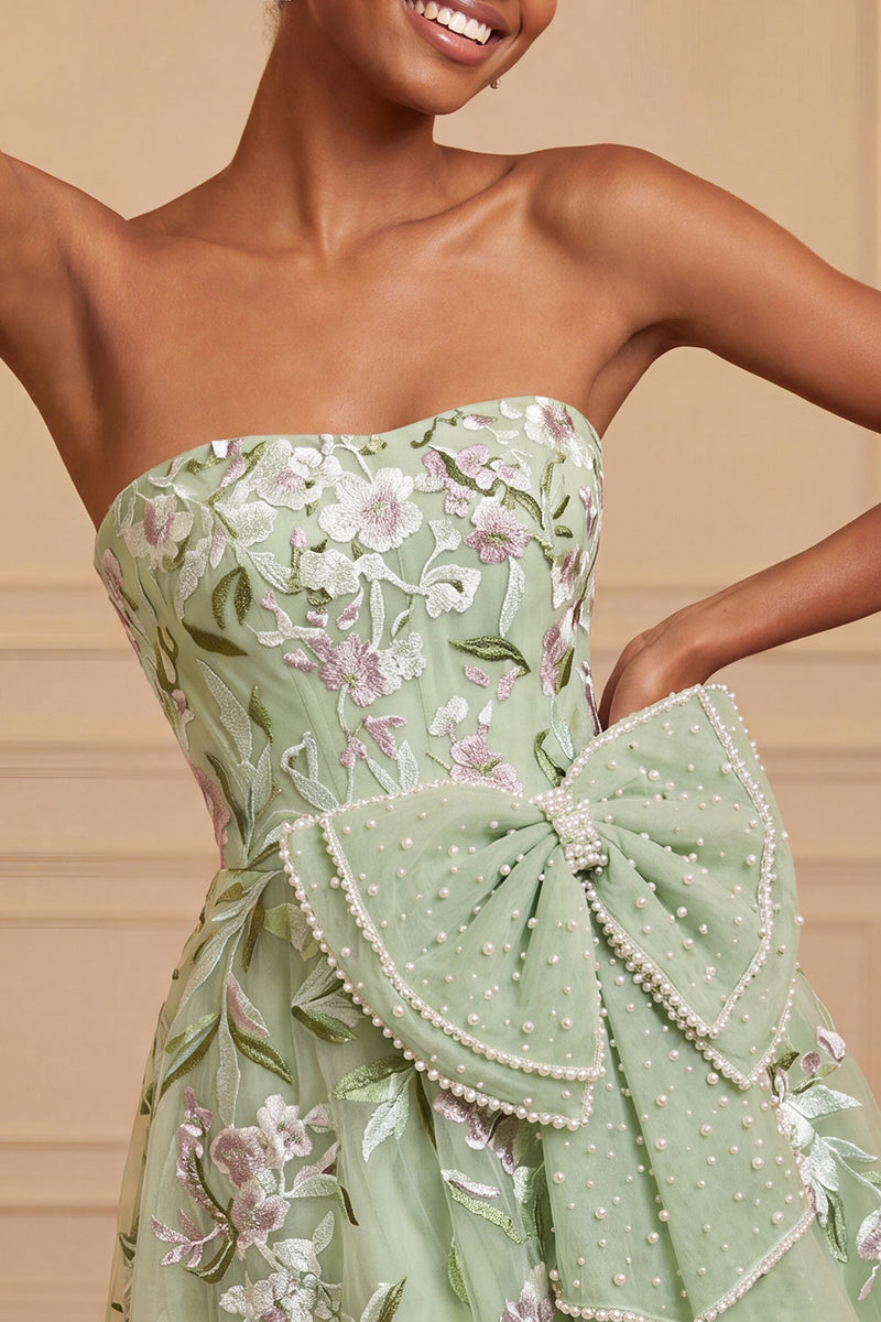 Load image into Gallery viewer, Floral Sparkly Pink Beaded A-Line Short Cocktail Dress with Bow