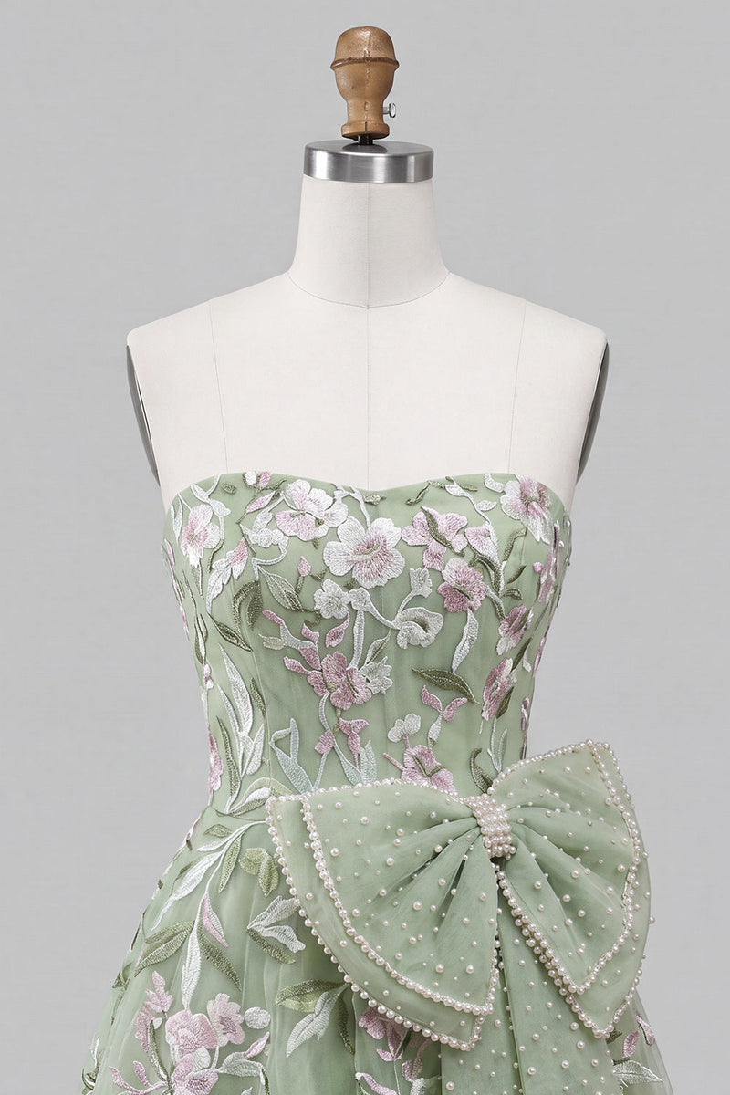Load image into Gallery viewer, Floral Sparkly Pink Beaded A-Line Short Cocktail Dress with Bow