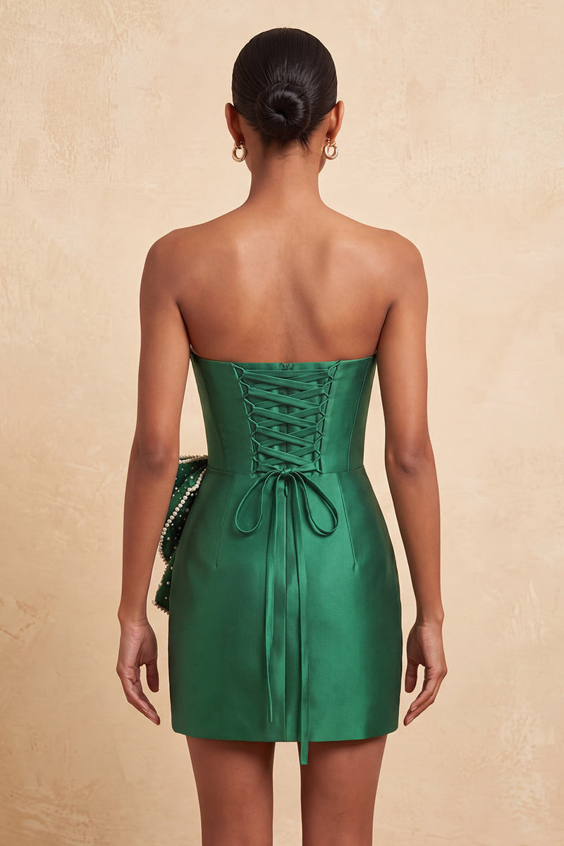 Load image into Gallery viewer, Fuchsia Sparkly Satin Beaded Tight Short Cocktail Dress with Bow