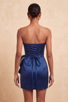 Load image into Gallery viewer, Fuchsia Sparkly Satin Beaded Tight Short Cocktail Dress with Bow