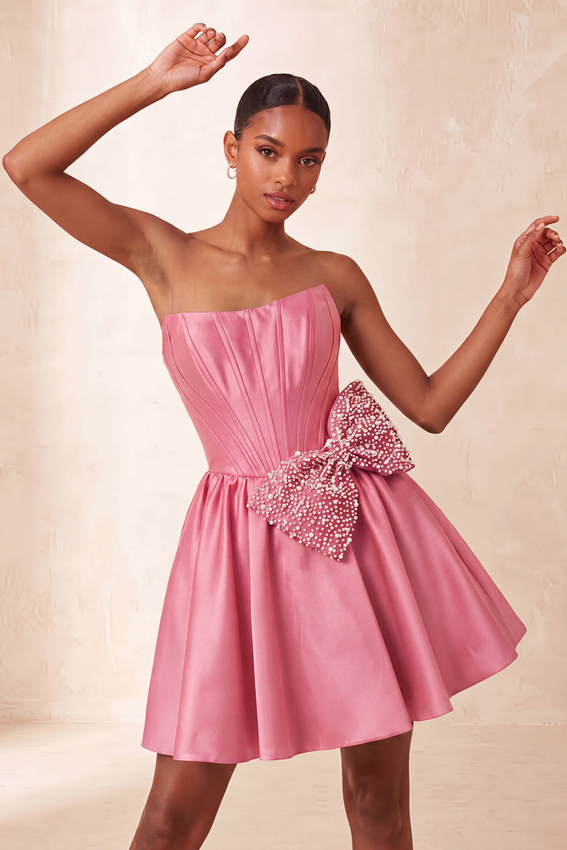 Load image into Gallery viewer, Light Pink Sparkly Corset Beaded A-Line Short Cocktail Dress with Bow