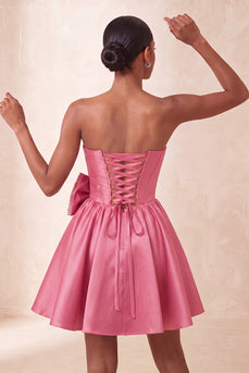Light Pink Sparkly Corset Beaded A-Line Short Cocktail Dress with Bow