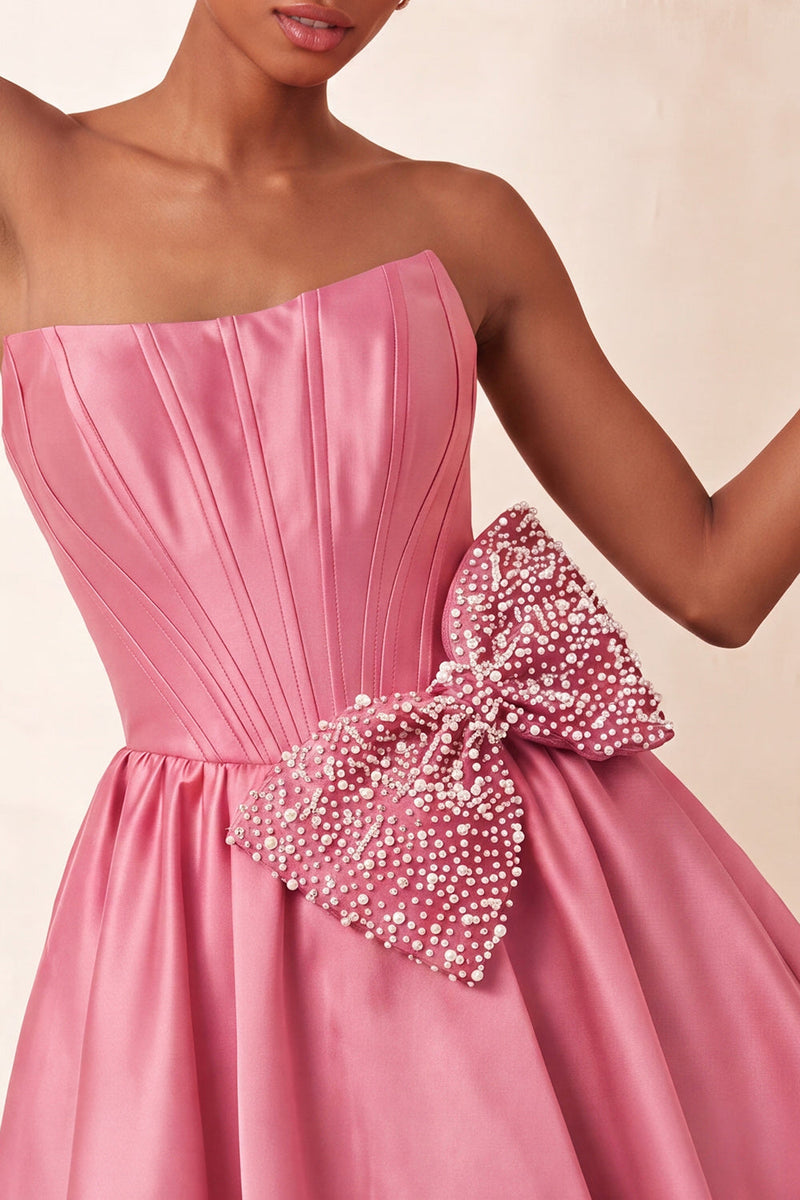 Load image into Gallery viewer, Light Pink Sparkly Corset Beaded A-Line Short Cocktail Dress with Bow