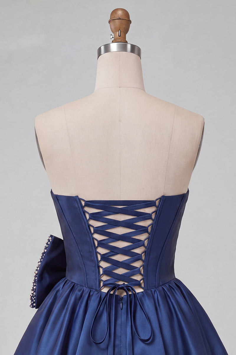 Load image into Gallery viewer, Light Pink Sparkly Corset Beaded A-Line Short Cocktail Dress with Bow