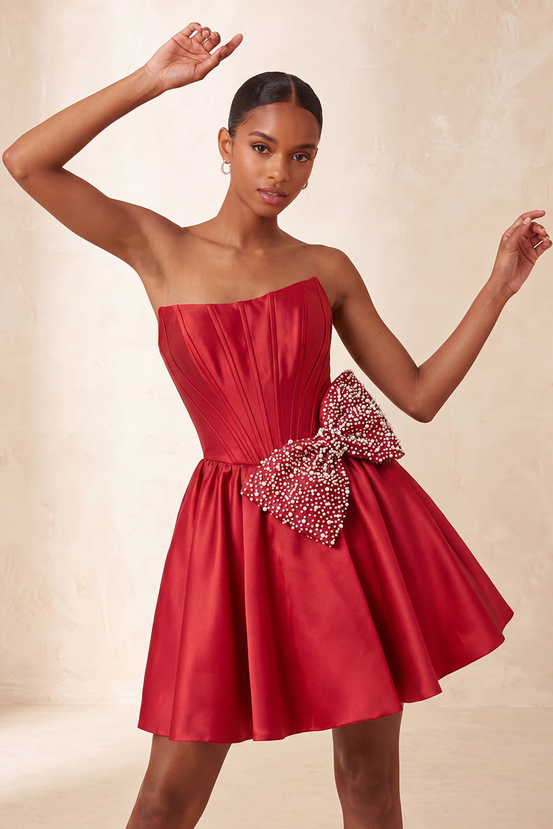 Load image into Gallery viewer, Light Pink Sparkly Corset Beaded A-Line Short Cocktail Dress with Bow