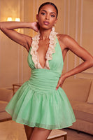 Load image into Gallery viewer, Mint Green Ruched A-Line Short Cocktail Dress with Ruffles