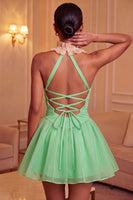 Load image into Gallery viewer, Mint Green Ruched A-Line Short Cocktail Dress with Ruffles