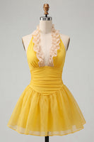 Load image into Gallery viewer, Mint Green Ruched A-Line Short Cocktail Dress with Ruffles