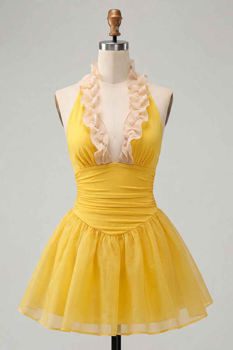 Load image into Gallery viewer, Mint Green Ruched A-Line Short Cocktail Dress with Ruffles