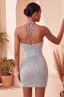 Load image into Gallery viewer, Corset Sparkly Mint Green Ruched Beaded Tight Short Cocktail Dress