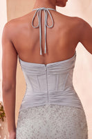 Load image into Gallery viewer, Corset Sparkly Mint Green Ruched Beaded Tight Short Cocktail Dress