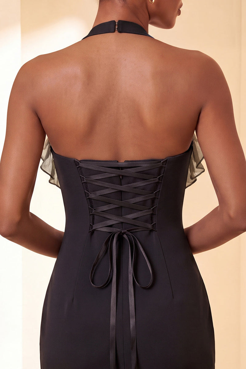 Load image into Gallery viewer, Black Halter Neck Tight Short Cocktail Dress with Ruffles
