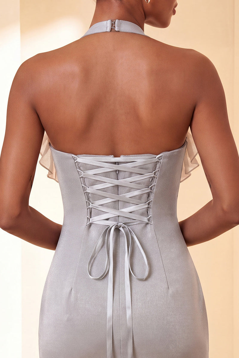 Load image into Gallery viewer, Black Halter Neck Tight Short Cocktail Dress with Ruffles
