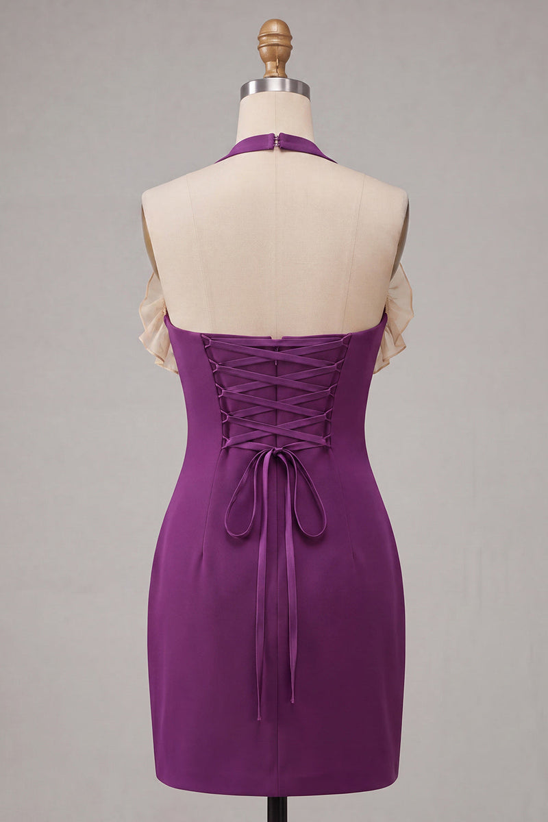 Load image into Gallery viewer, Black Halter Neck Tight Short Cocktail Dress with Ruffles