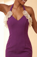 Load image into Gallery viewer, Black Halter Neck Tight Short Cocktail Dress with Ruffles