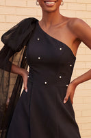 Load image into Gallery viewer, Sparkly Light Blue Beaded Short Cocktail Dress with Side Cape