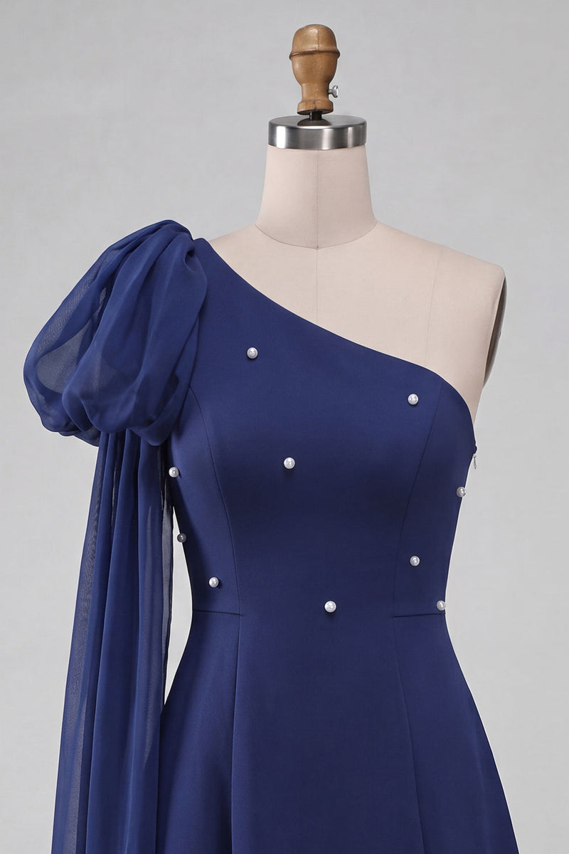 Load image into Gallery viewer, Sparkly Light Blue Beaded Short Cocktail Dress with Side Cape