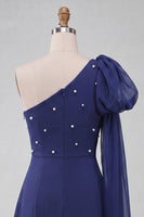 Load image into Gallery viewer, Sparkly Light Blue Beaded Short Cocktail Dress with Side Cape
