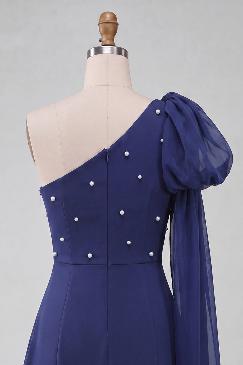 Load image into Gallery viewer, Sparkly Light Blue Beaded Short Cocktail Dress with Side Cape