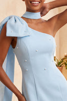Load image into Gallery viewer, Black Beaded One Shoulder Tight Short Cocktail Dress with Bow